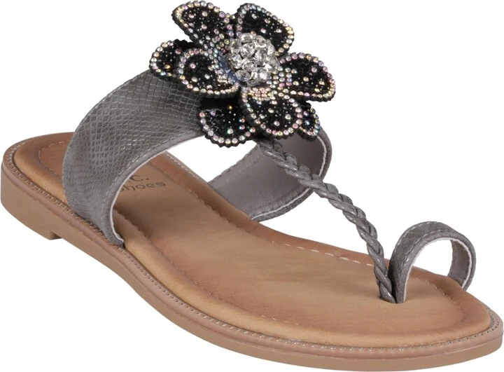 Gc Shoes Women's Blossom Flower Embellished Toe Ring Flat Sandals