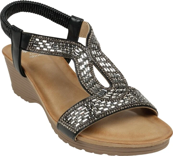 Gc Shoes Women's Celestia Embellished Cut Out Slingback Wedge Sandals