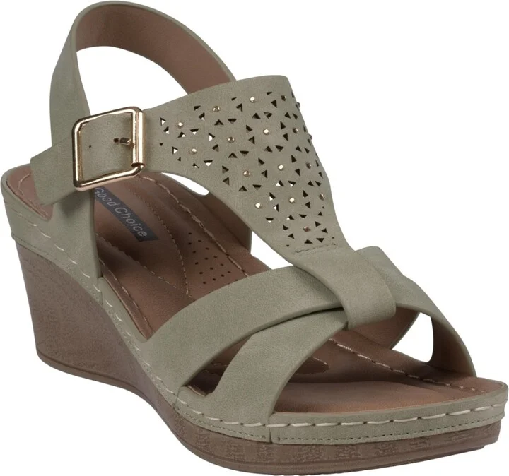 Gc Shoes Women's Cole Embellished T-Strap Slingback Wedge Sandals