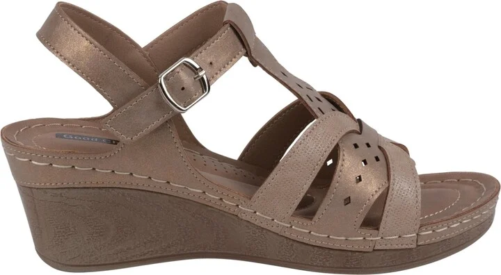 Gc Shoes Women's Darry Perforated T-Strap Slingback Wedge Sandals - Image 2