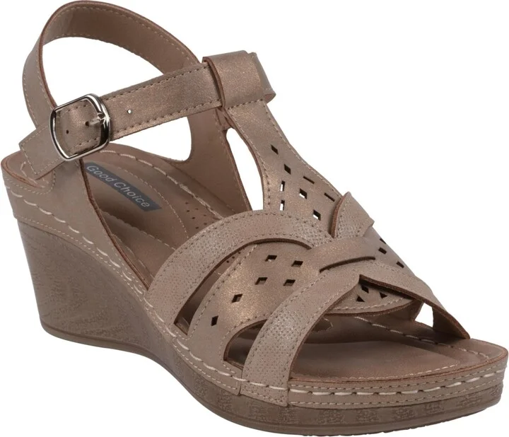 Gc Shoes Women's Darry Perforated T-Strap Slingback Wedge Sandals