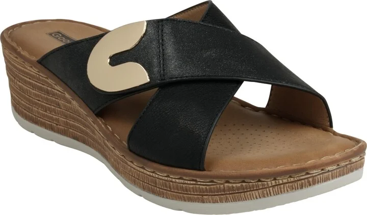 Gc Shoes Women's Demi Cross Strap Hardware Slip-On Wedge Sandals