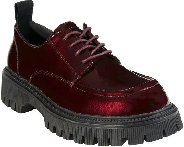 GC Shoes Womens Drew Burgundy Oxford Almond Toe Lace-Up Flats