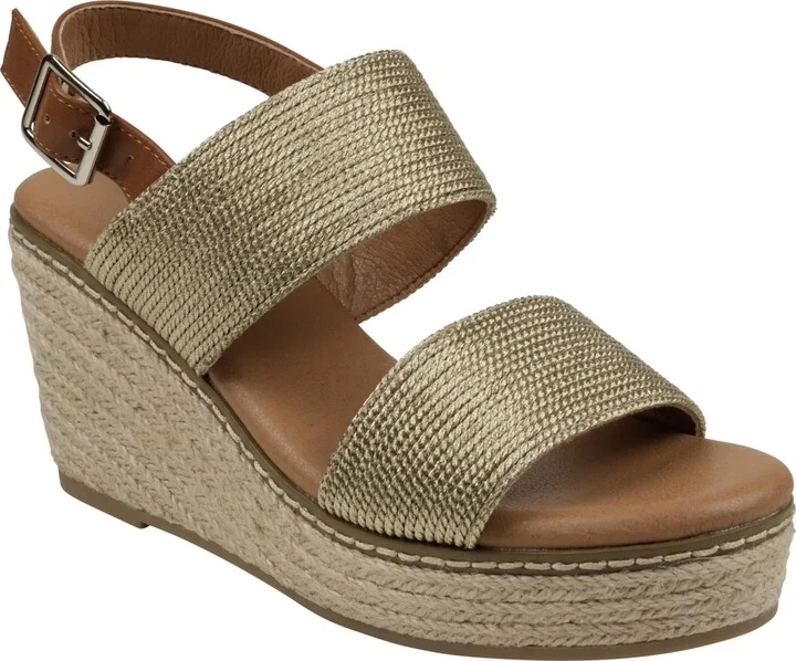 Gc Shoes Women's Ellis Metallic Double Band Slingback Espadrille Wedge Sandals