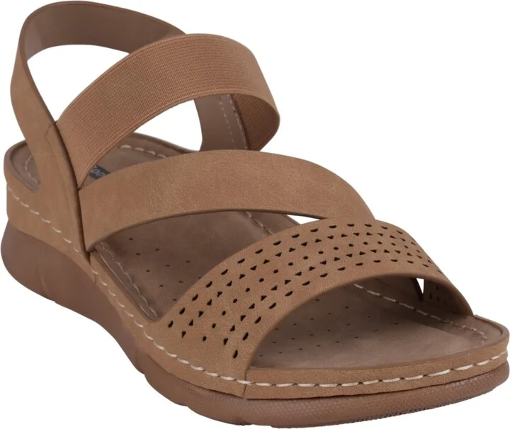 Gc Shoes Women's Grange Perforated Strappy Elastic Comfort Flat Sandals