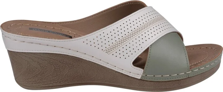 Gc Shoes Women's Hayden Perforated Contrast Cross Strap Wedge Sandals - Green, White - Image 2