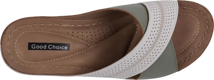 Gc Shoes Women's Hayden Perforated Contrast Cross Strap Wedge Sandals - Green, White - Image 4