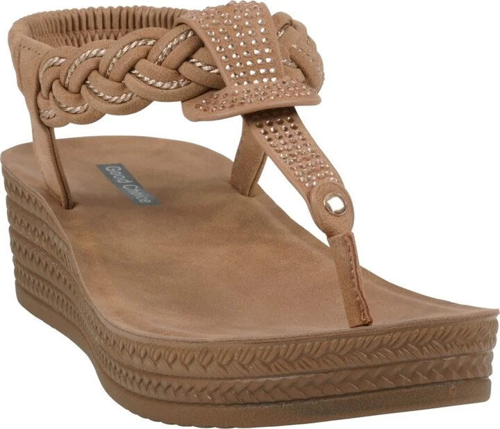 Gc Shoes Women's Ivana Embellished T Strap Wedge Sandals