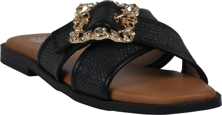 Gc Shoes Women's Ivy Embellished Buckle Slide Flat Sandals