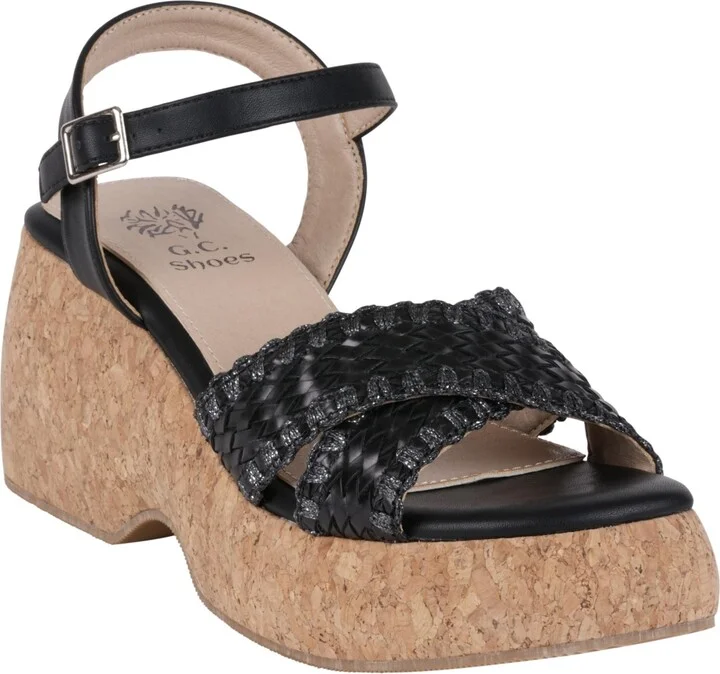 Gc Shoes Women's Lucy Woven Cork Platform Wedge Sandals