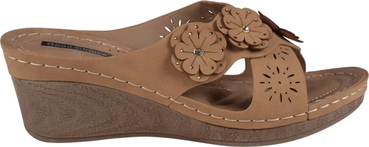 Gc Shoes Women's Miller Cross Strap Flower Slip-On Wedge Sandals - Image 6