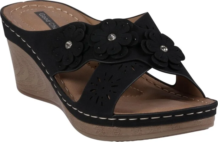 Gc Shoes Women's Miller Cross Strap Flower Slip-On Wedge Sandals
