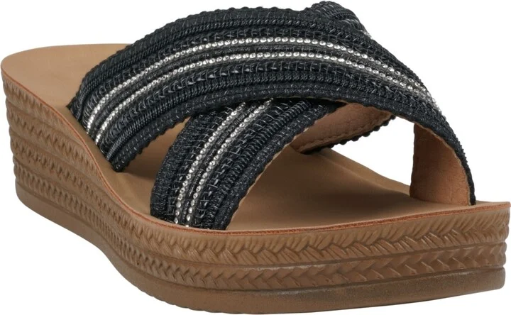 Gc Shoes Women's Robyn Embellished Crisscross Strap Wedge Sandals