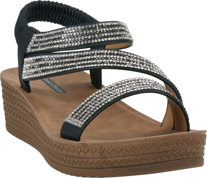 Gc Shoes Women's Ruby Embellished Cross Strap Wedge Sandals