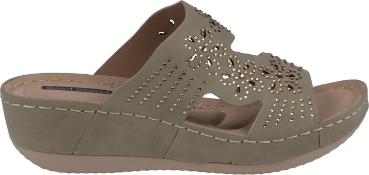 Gc Shoes Women's Santiago Perforated Studded Slip-On Wedge Sandals - Image 2
