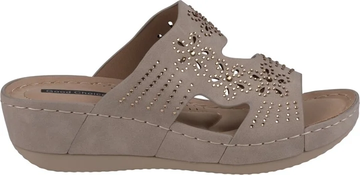 Gc Shoes Women's Santiago Perforated Studded Slip-On Wedge Sandals - Image 6