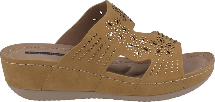 Gc Shoes Women's Santiago Perforated Studded Slip-On Wedge Sandals - Image 10