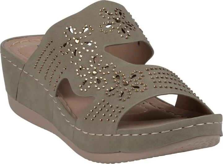 Gc Shoes Women's Santiago Perforated Studded Slip-On Wedge Sandals