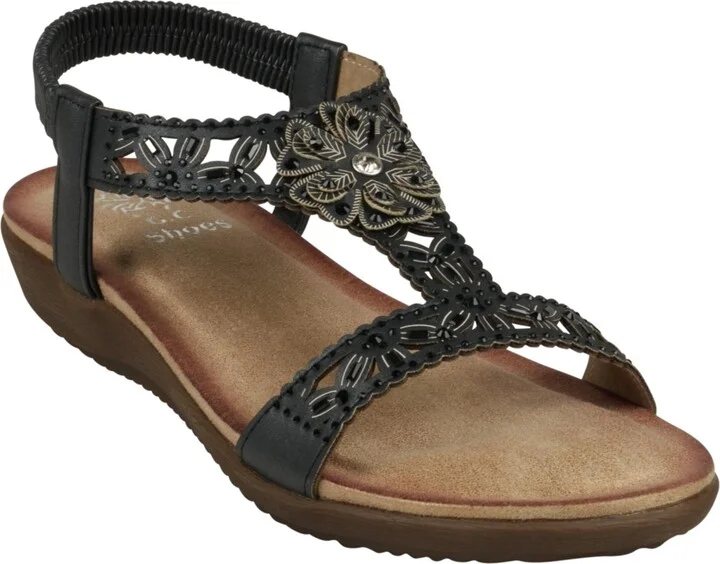 Gc Shoes Women's Toni Embellished Flower Slingback Flat Sandals