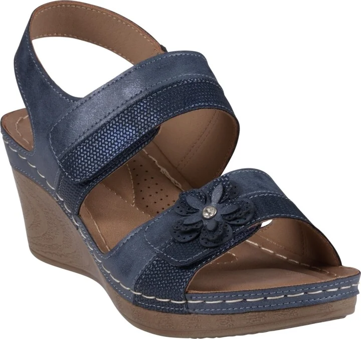 Gc Shoes Women's Tulip Stay-Put Double Band Flower Wedge Sandals
