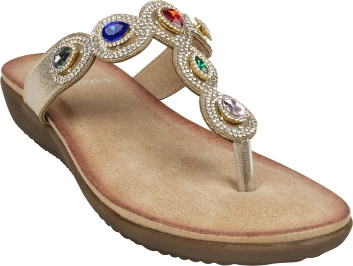 Gc Shoes Women's Zara Jeweled T Strap Thong Flat Sandals