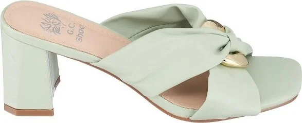 GC Shoes Zane Green Knotted Cross Strap Block Heel Sandals - Image 3