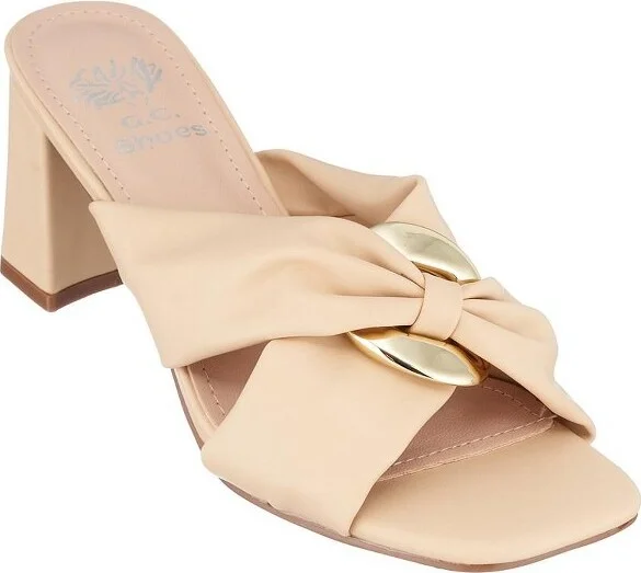 GC Shoes Zane Green Knotted Cross Strap Block Heel Sandals
