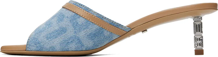 GCDS Blue & Beige Monogram Logo Chain Heeled Sandals - Image 3