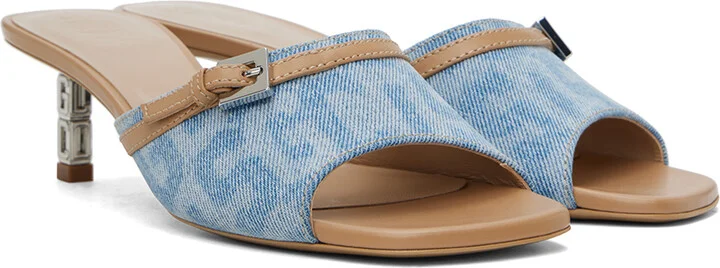 GCDS Blue & Beige Monogram Logo Chain Heeled Sandals - Image 4