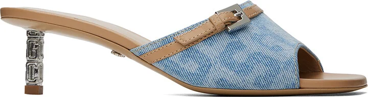 GCDS Blue & Beige Monogram Logo Chain Heeled Sandals