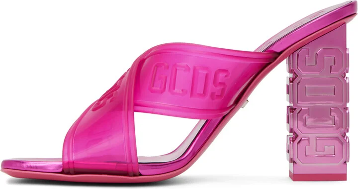 GCDS Pink Transpallic Criss-Cross Heeled Sandals - Image 3