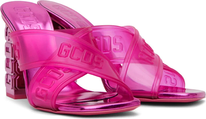 GCDS Pink Transpallic Criss-Cross Heeled Sandals - Image 4