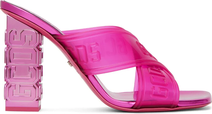 GCDS Pink Transpallic Criss-Cross Heeled Sandals