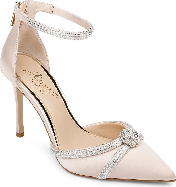 Geena Crystal Embellished Pointed Toe Ankle Strap Pump