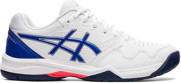 Gel-Dedicate 7 1042A167.101 Sneaker Women White Blue Tennis Shoes EEE2895 (White,5.5)