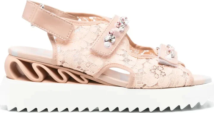 Gem-Embellished Laced Sandals