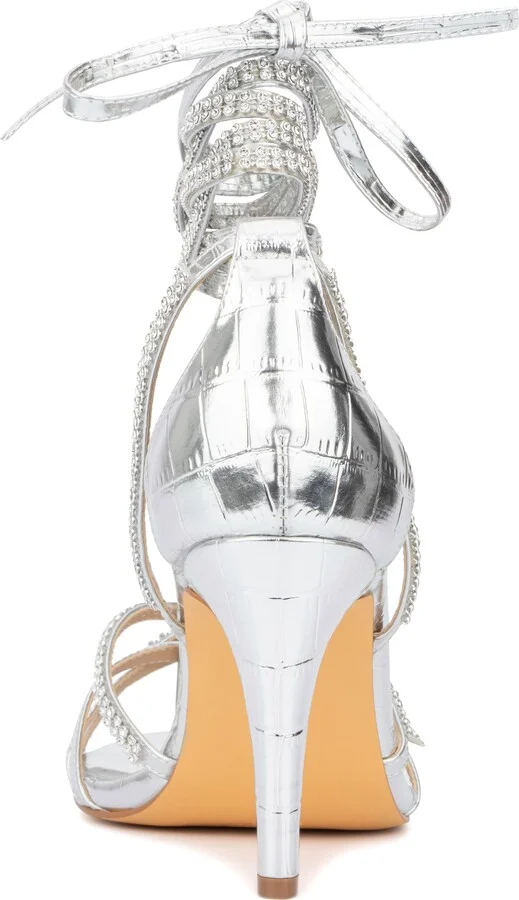 Gem Strap Croc Embossed Heeled Sandal - Wide Width - Image 3