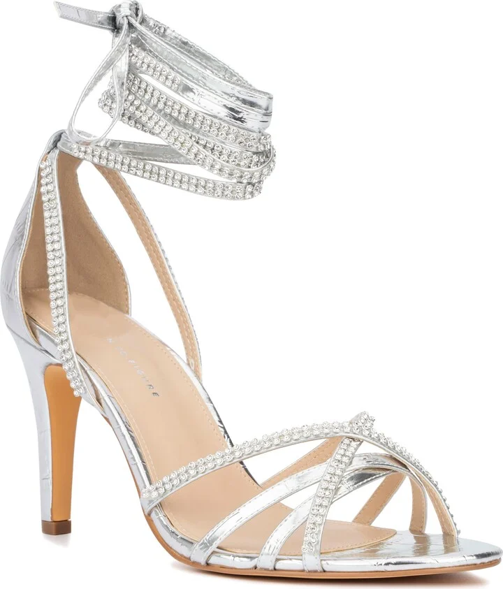 Gem Strap Croc Embossed Heeled Sandal - Wide Width