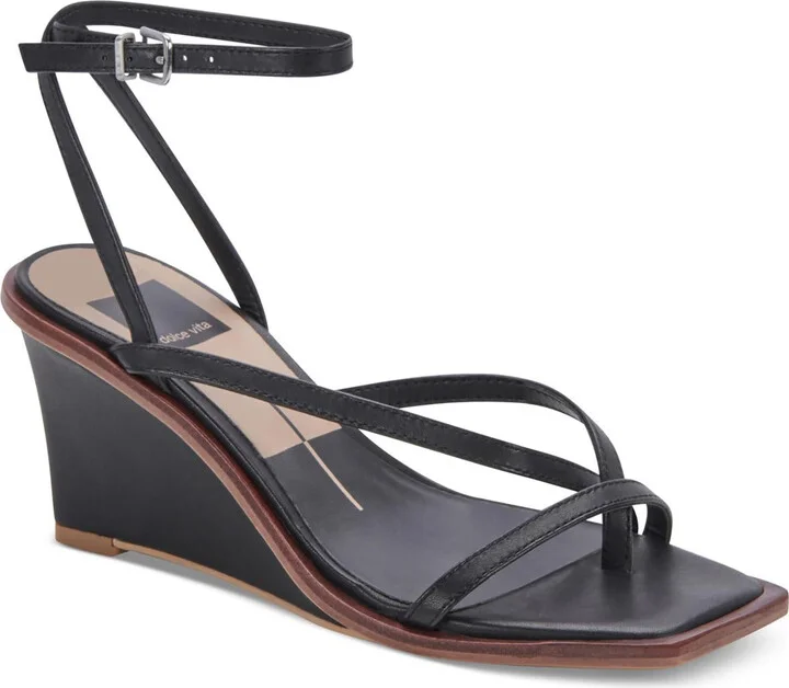 Gemini Womens Leather Ankle Strap Wedge Sandals