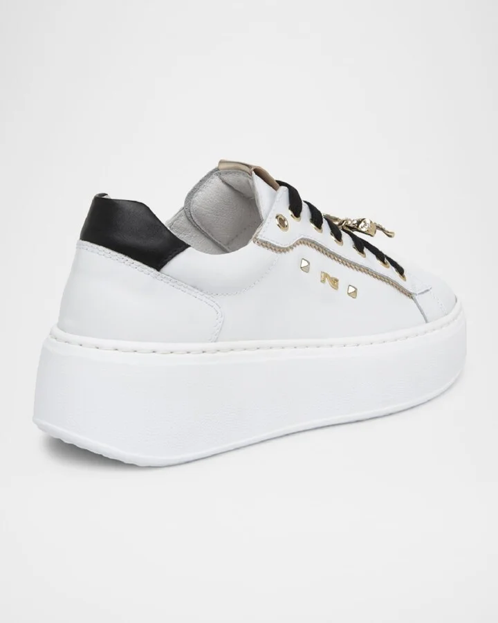 Gems Mixed Leather Bow Skater Sneakers - Image 5
