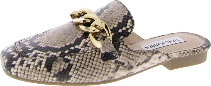 Genevieve Womens Faux Leather Chain Mules