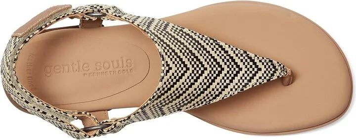 Gentle Souls by Kenneth Cole Holly Women's Dress Sandals Black/Tan Raffia : 10 M, Leather - Image 2