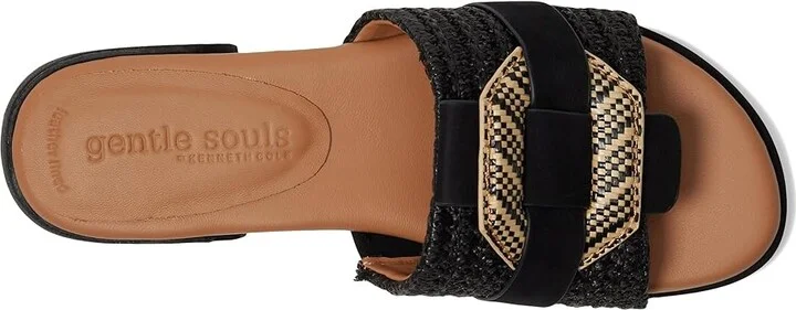 Gentle Souls by Kenneth Cole Hudson Women's Dress Sandals Black Raffia : 7.5 M, Leather - Image 2