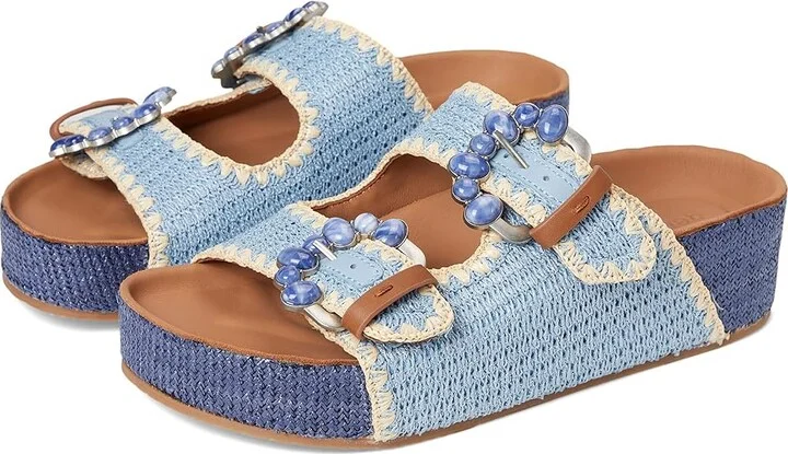 Gentle Souls by Kenneth Cole Kendall Women's Dress Sandals Light Blue Raffia : 9 M