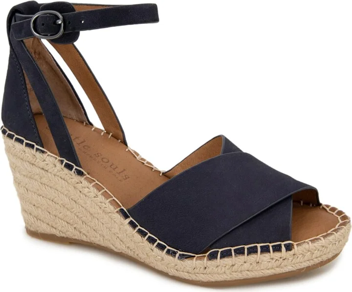 Gentle Souls by Kenneth Cole Women's Women's Charli X Band Buckle Heeled Sandal Espadrille Wedge