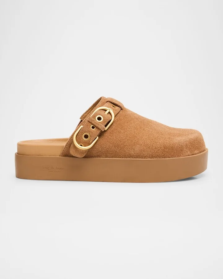 Geo Suede Buckle Platform Mules