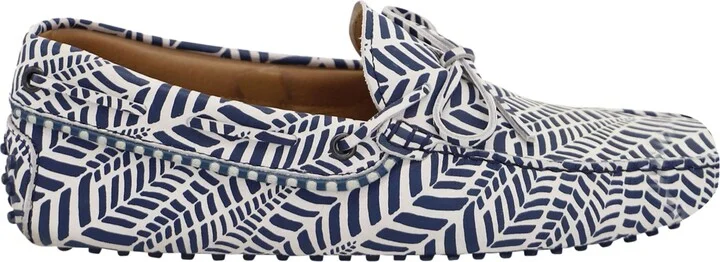 Geometric Print Driving Loafers in Blue and White Leather