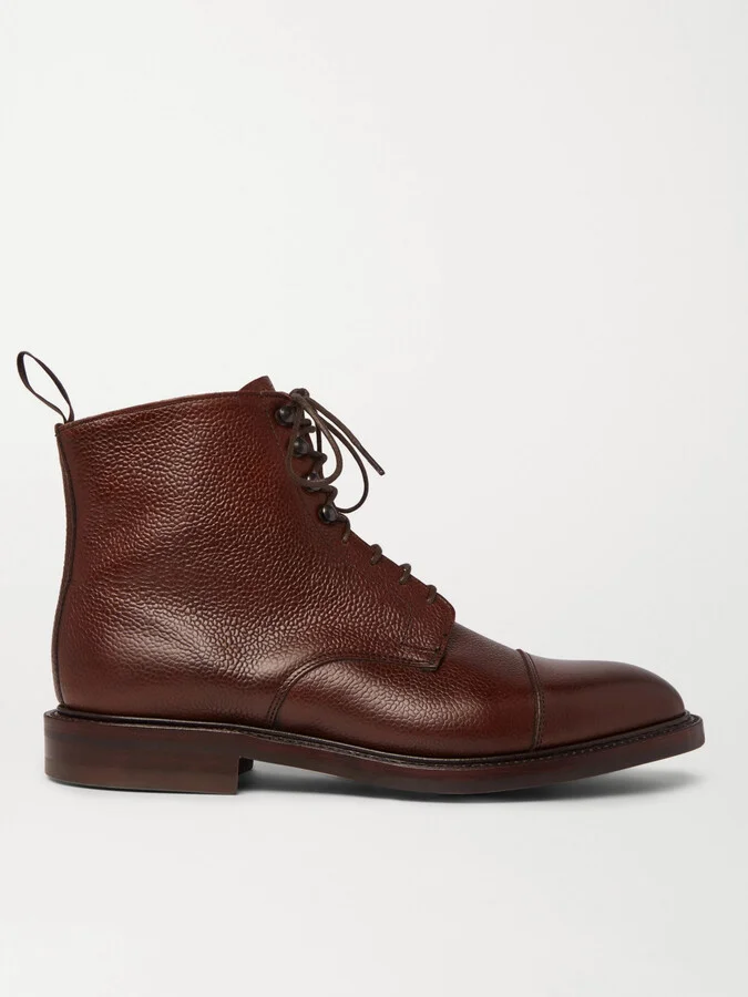 + George Cleverley Cap-Toe Pebble-Grain Leather Boots