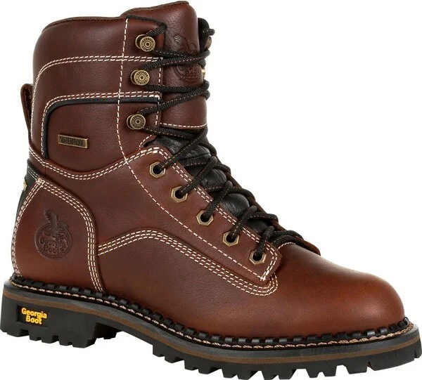 Georgia Boot AMP LT Logger Women's Brown Alloy Toe Waterproof Low Heel Logger Boot, Size