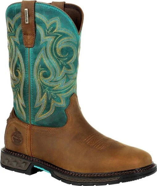 Georgia Boot Carbo-Tec LT Women's Brown Steel Toe Waterproof Pull-On Boot, Size
